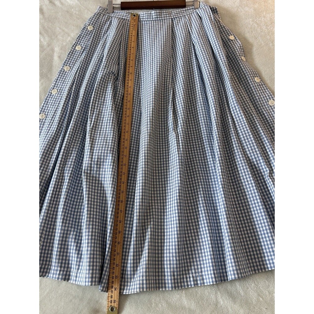 Vintage Van Heusen Blue White Gingham Button Side Midi Skirt A-Line Sz 16 Easter - Picture 4 of 8